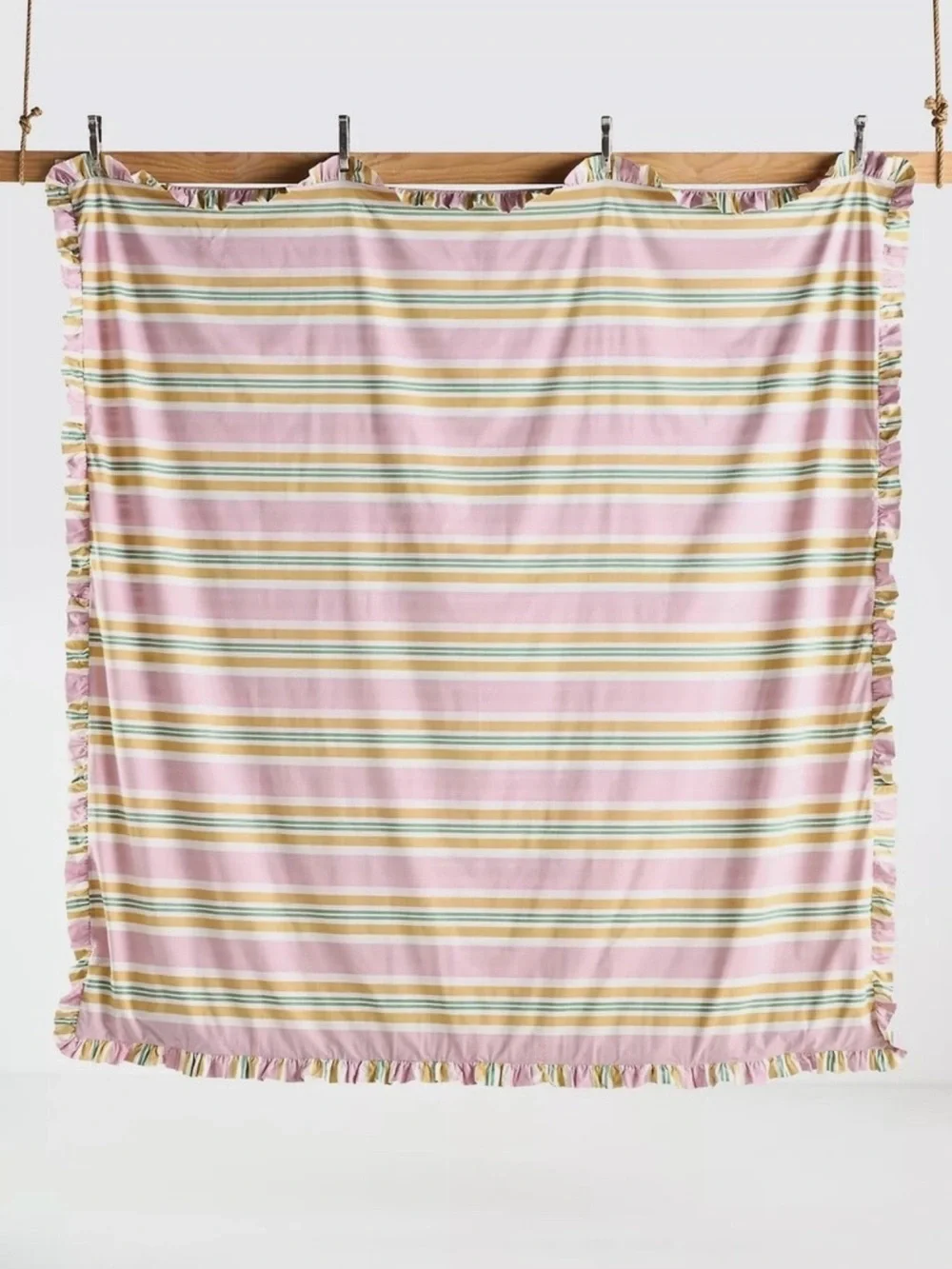 🔆🎀💚 Anthropologie Maeve Mele Striped Ruffle Duvet Cover KING* like new 💚🎀🔆